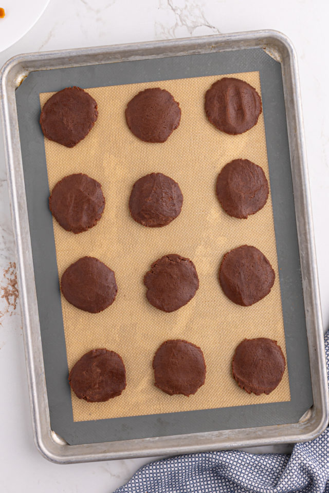 Overhead view of chocolate cookie dough rounds