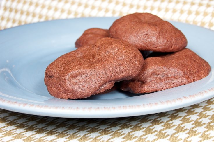 Chocolate Caramel Pocket Cookies on a blue plate