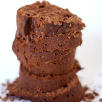 slices of Chocolate Cream Cheese Pound Cake stacked on a white surface