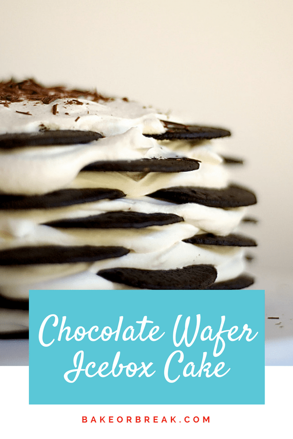 Chocolate wafer icebox cake made with chocolate cookies.