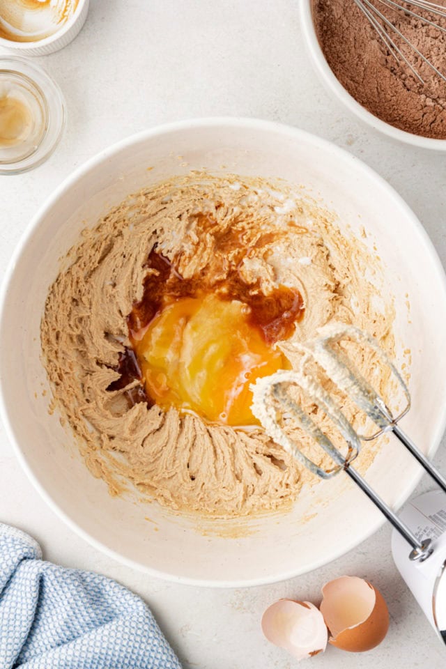 Wet ingredients for peanut butter-filled chocolate cookies