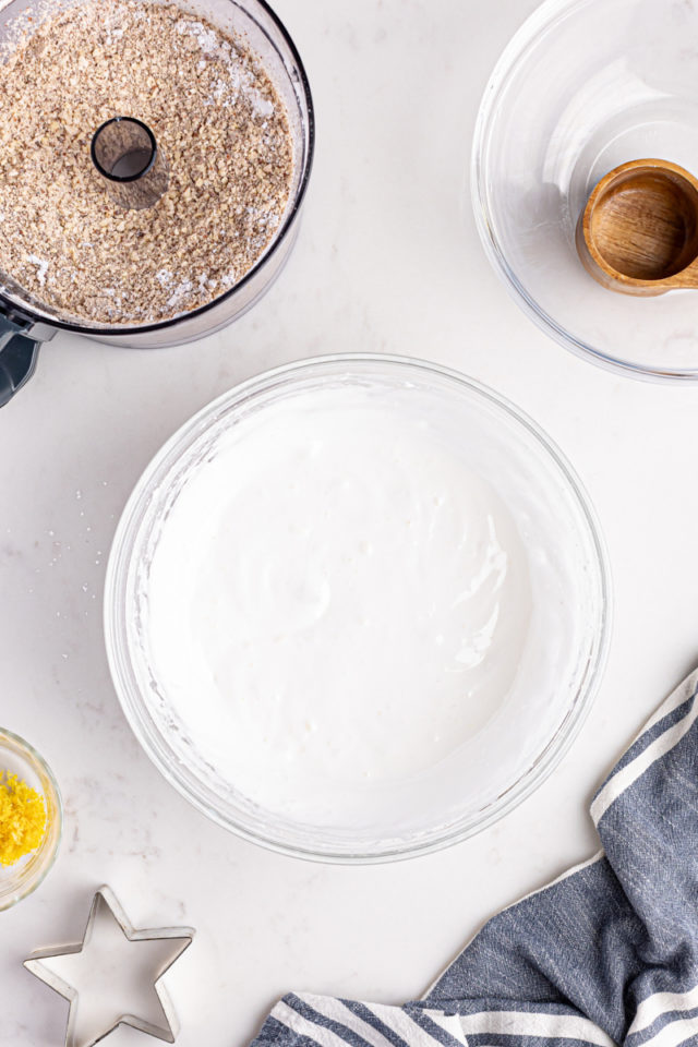 Whipped egg whites in bowl