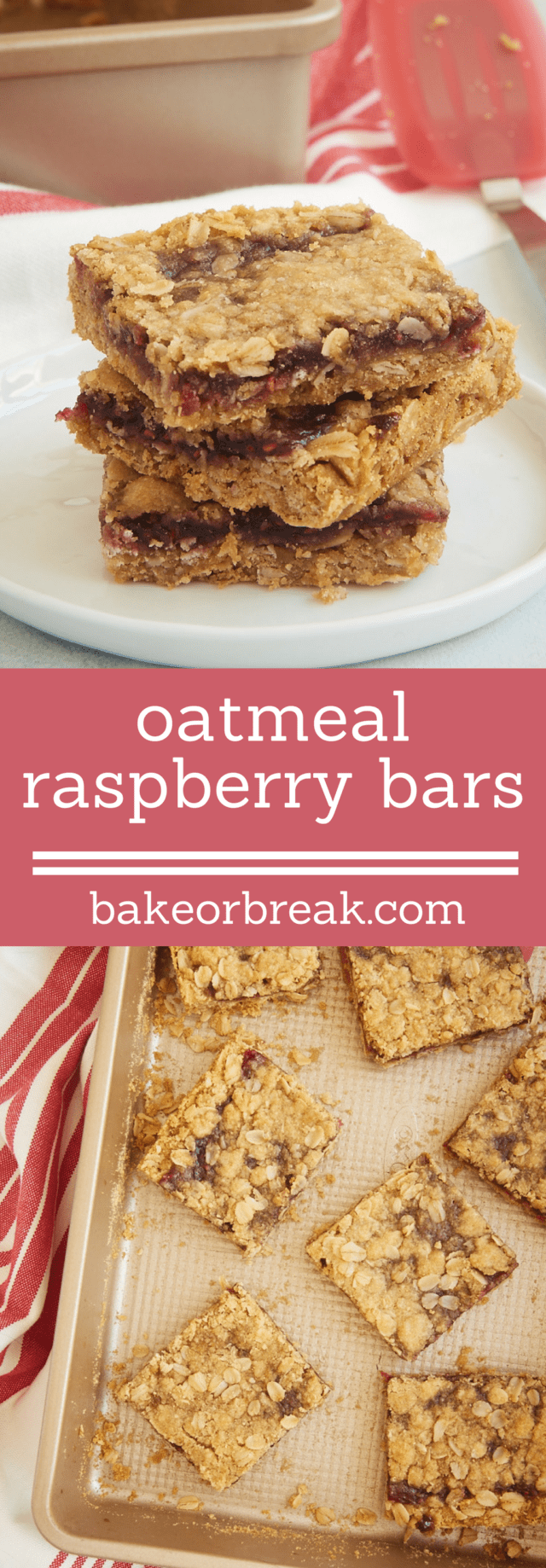 Oatmeal raspberry bars packed with raspberry jam.