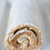 Toasted Pecan Roulade on a long white tray