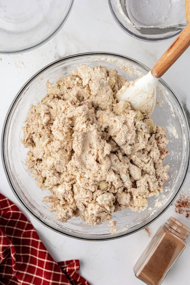 Overhead view of dough for apple cinnamon scones