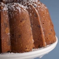 Peanut Butter Pound Cake on a white cake stand