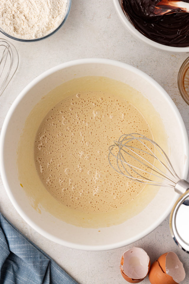 Wet ingredients in mixing bowl