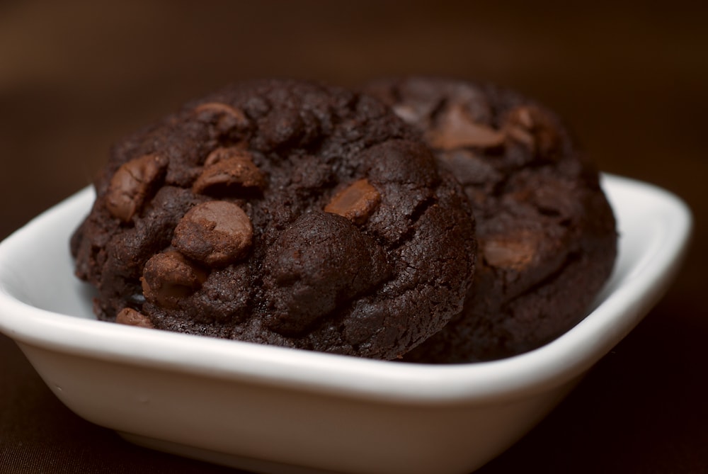 Double Dark Chocolate Cherry Cookies on a white plate