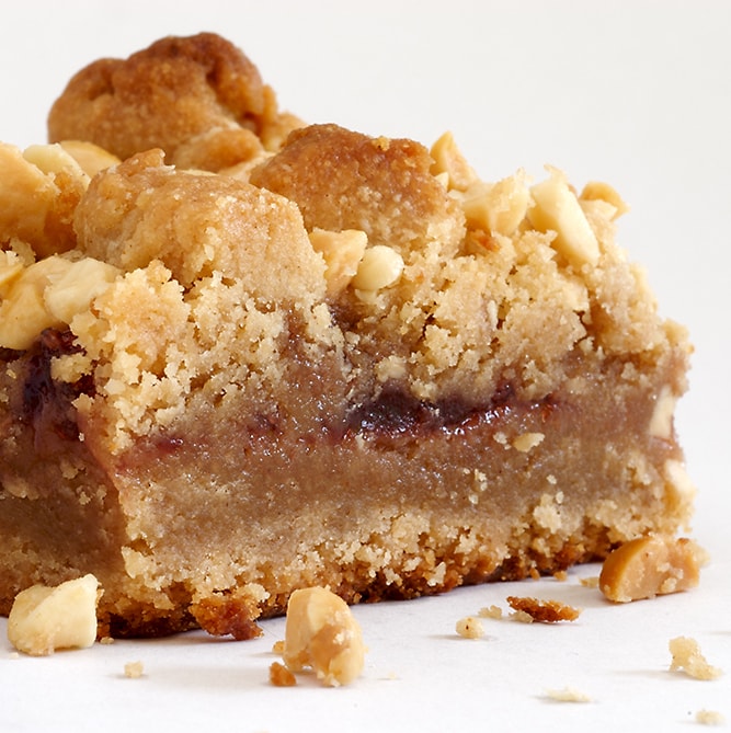 Peanut Butter and Jelly Bar on a white surface