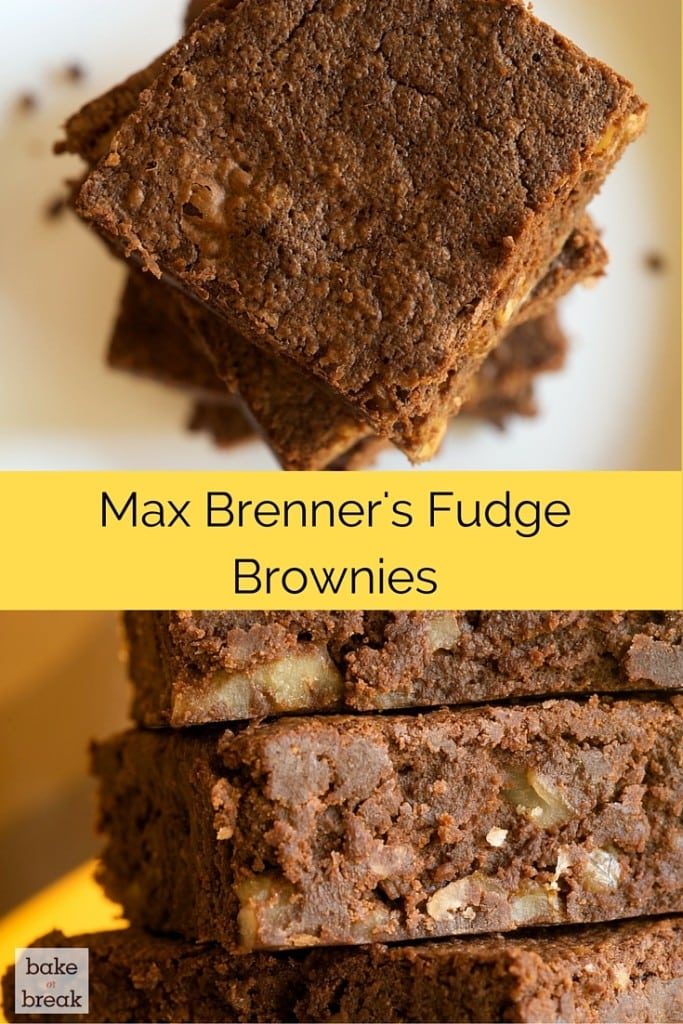 A stack of Max Brenner's fudge brownies.