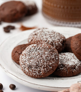 Chewy chocolate espresso cookies on plate