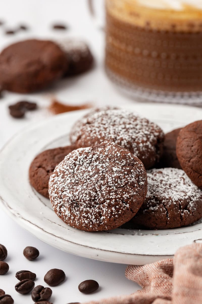 Chewy chocolate espresso cookies on plate