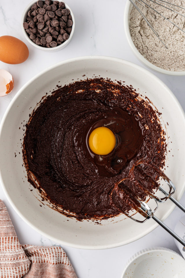 Egg added to wet ingredients for chocolate espresso cookies