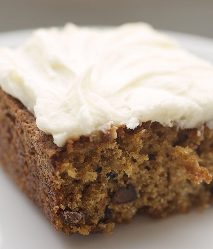 Oats, chocolate, and cream cheese make this Oatmeal Chocolate Chip Cake absolutely delicious! - Bake or Break