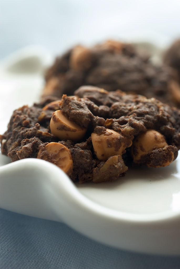 Chocolate Butterscotch Oatmeal Cookies on a white plate