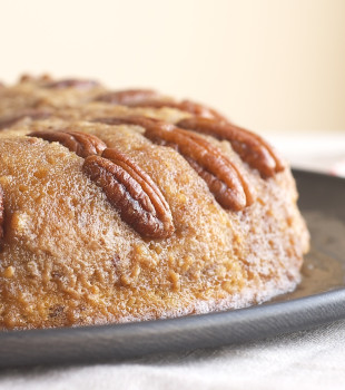 Pecan Upside-Down Cake packs a big, nutty, caramel flavor punch in a simple one-layer cake! - Bake or Break