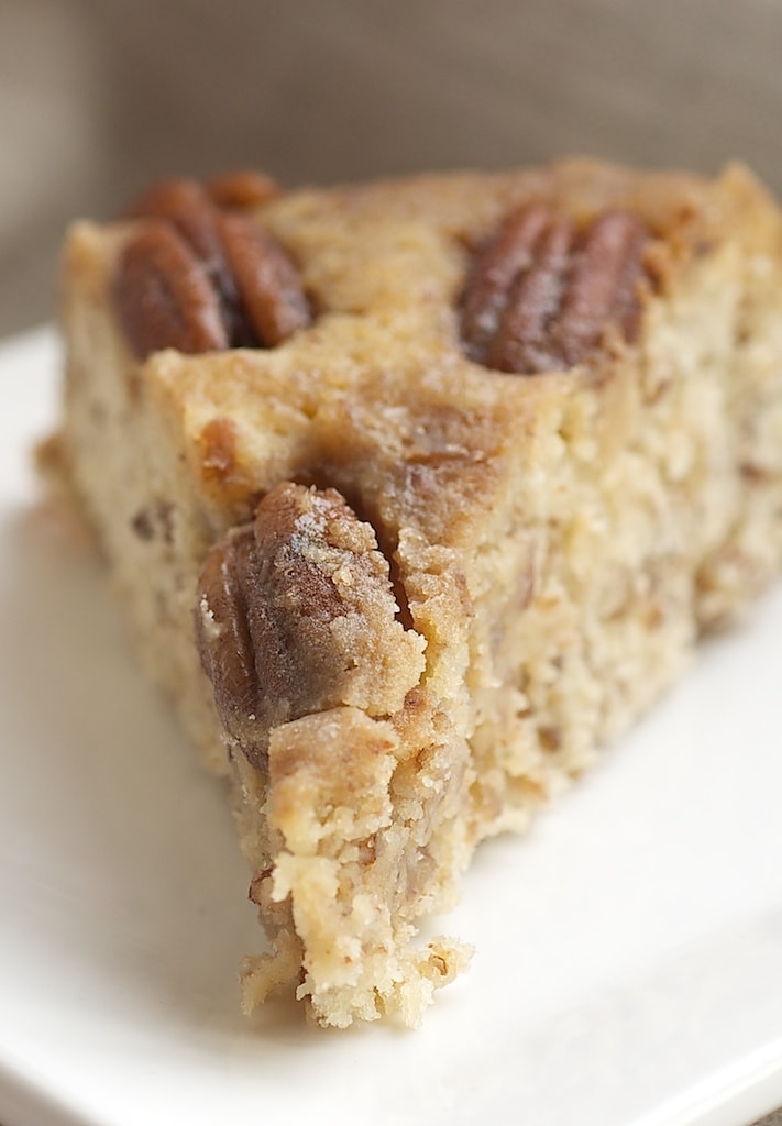 Pecan Upside-Down Cake packs a big, nutty, caramel flavor punch in a simple one-layer cake! - Bake or Break