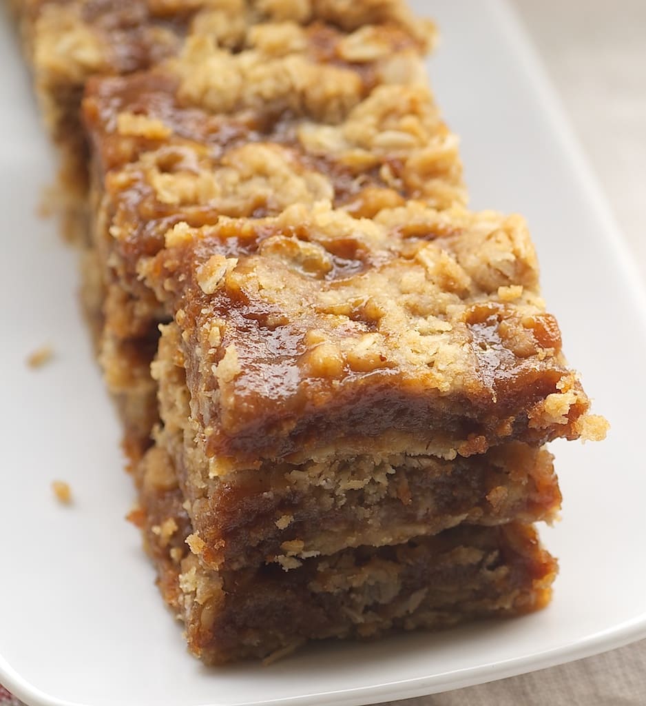 stack of Dulce de Leche Bars on a white plate