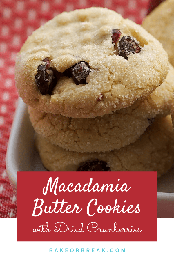 Macadamia Butter Cookies with Dried Cranberries in a stack.