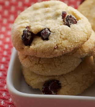 stack of Macadamia Butter Cookies with Dried Cranberries