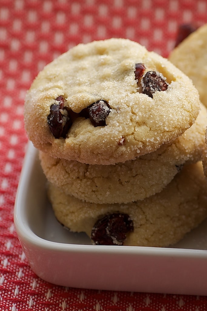 stack of Macadamia Butter Cookies with Dried Cranberries