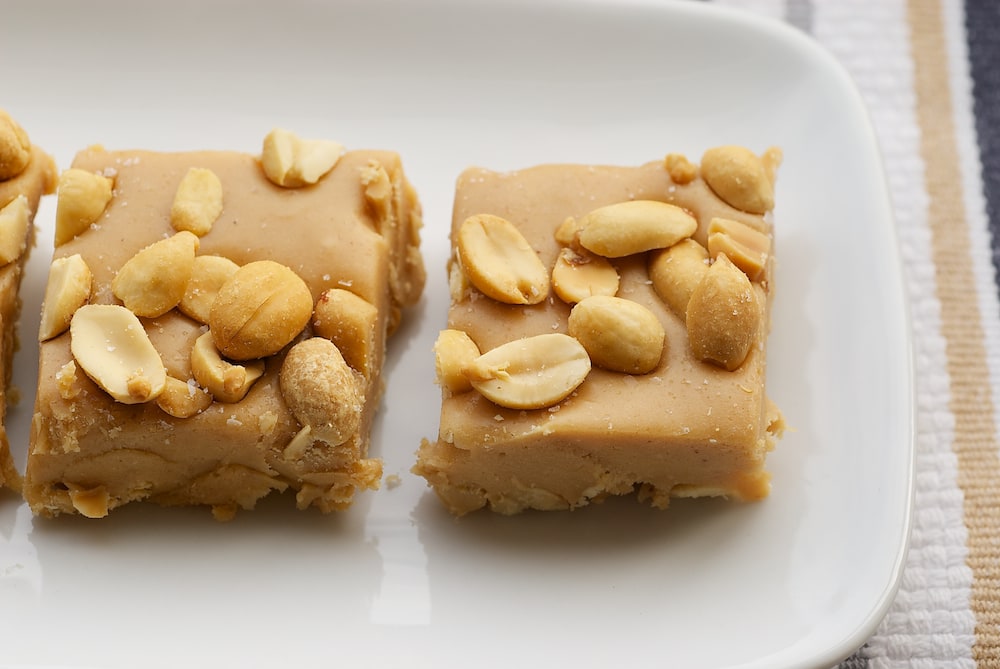 Salted Nut Squares on a white plate