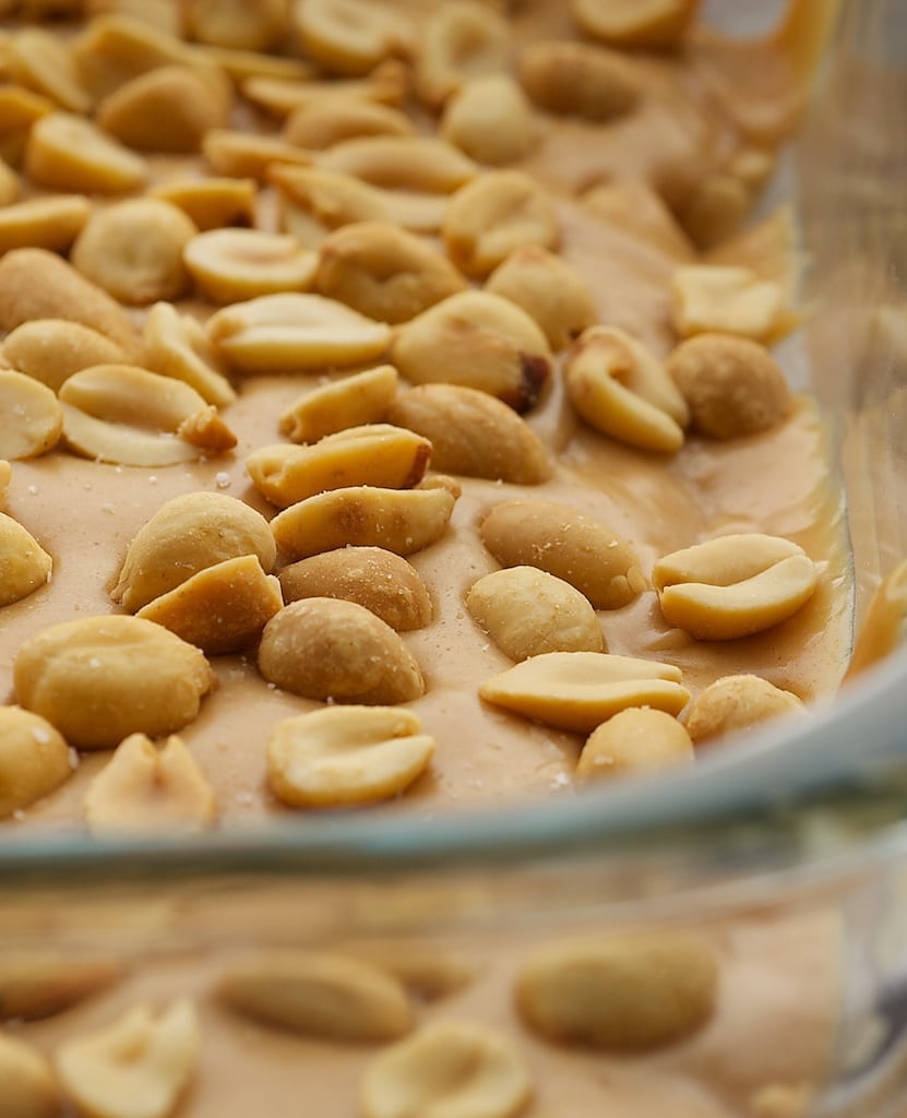 Salted Nut Squares in a glass pan