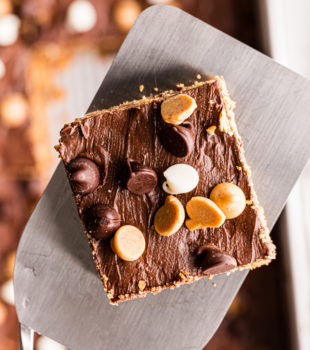 Peanut butter mud bar on spatula