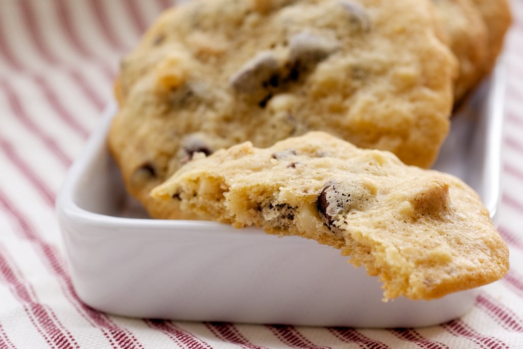 Chocolate Macadamia Peanut Butter Chip Cookies are packed with all kinds of good things. They're sweet, nutty, and irresistible! - Bake or Break