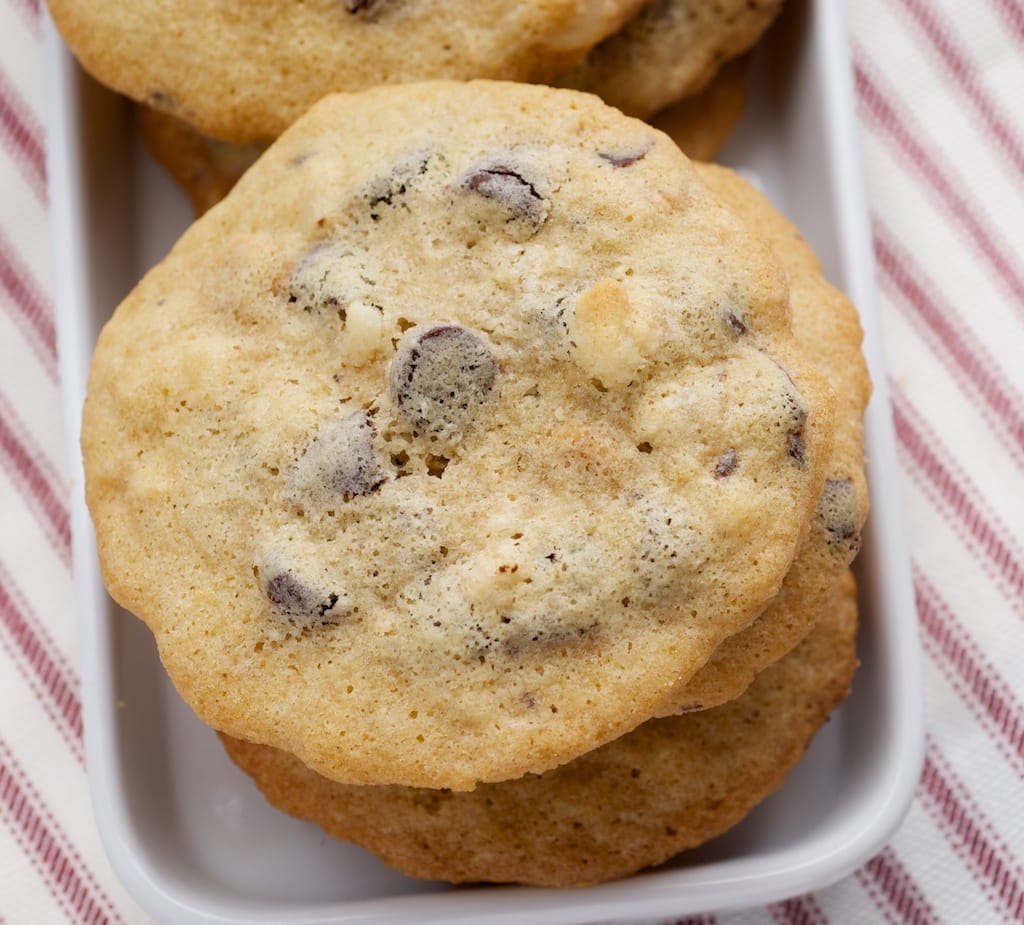 Chocolate Macadamia Peanut Butter Chip Cookies are packed with all kinds of good things. They're sweet, nutty, and irresistible! - Bake or Break