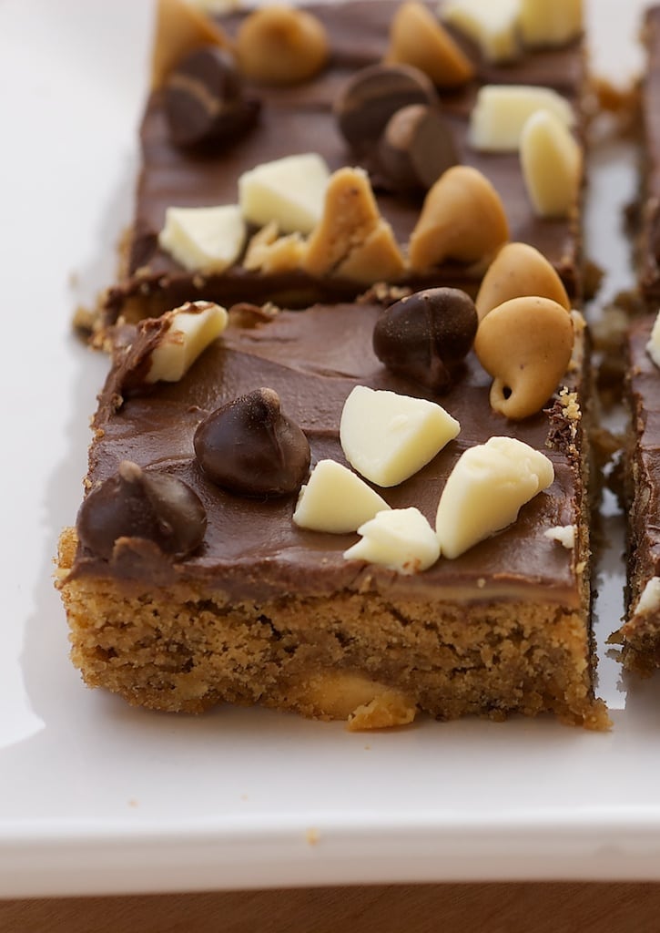 Peanut Butter Mud Bars served on a white plate