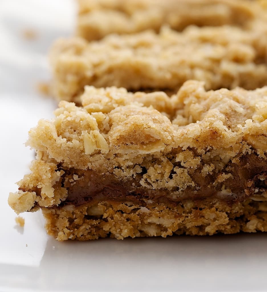 Caramel Oatmeal Bars on a white plate