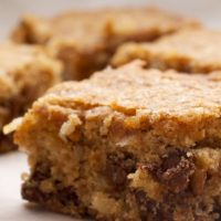 Coconut pecan blondies with brown sugar and chocolate chips.