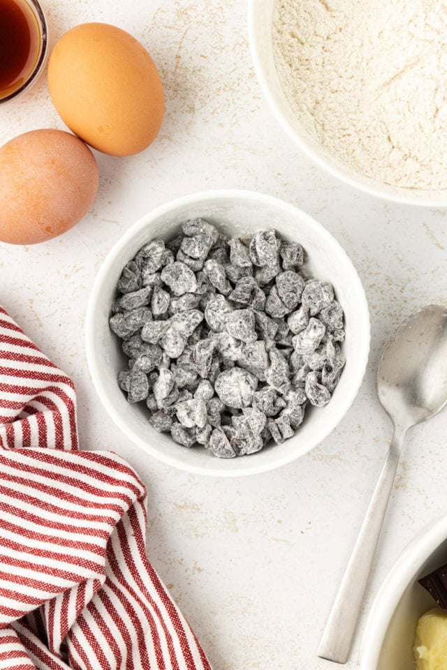 Cherries coated in flour in bowl