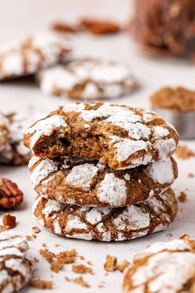 Stack of 3 brown sugar crinkle cookies