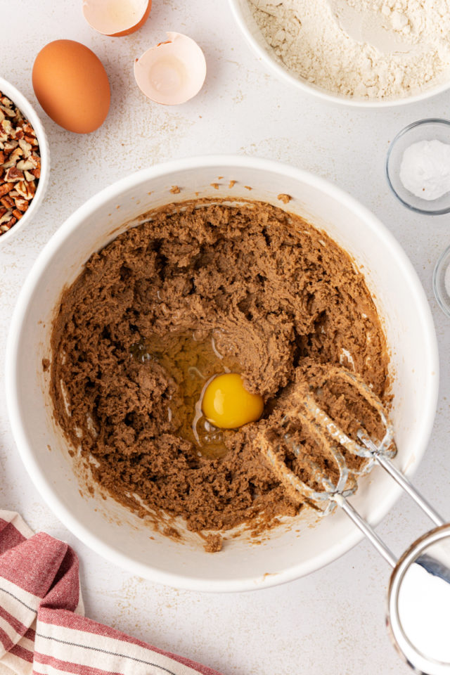 Egg added to wet ingredients for brown sugar crinkle cookies