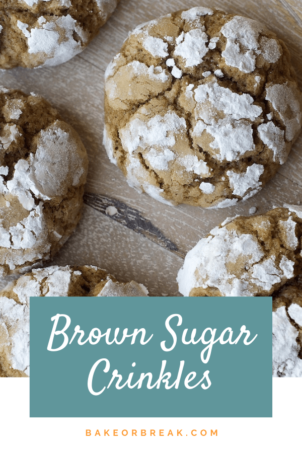 Brown Sugar Crinkles dusted with powdered sugar.