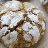 Brown sugar crinkle cookie with powdered sugar on top.