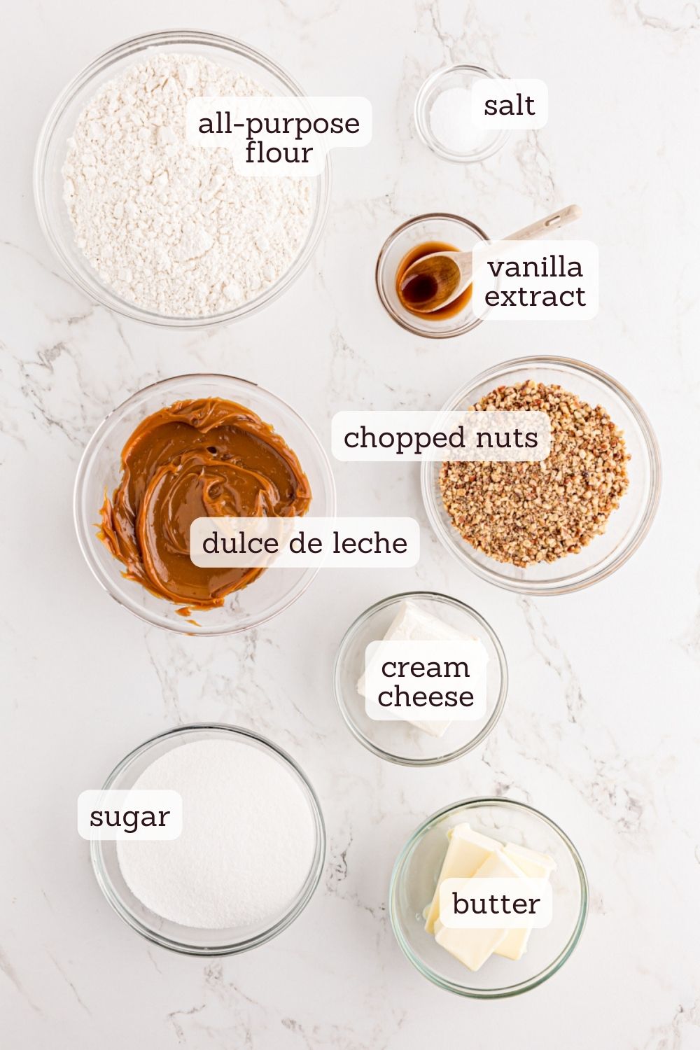 Overhead view of ingredients for cream cheese shortbread