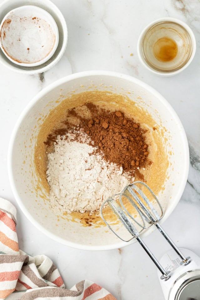 Dry ingredients added to wet ingredients for cookie dough