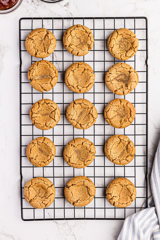 Peanut butter cookies with indentations in the center