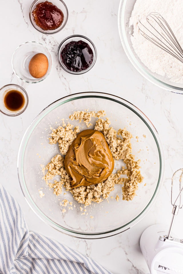 Peanut butter added to creamed butter and sugar