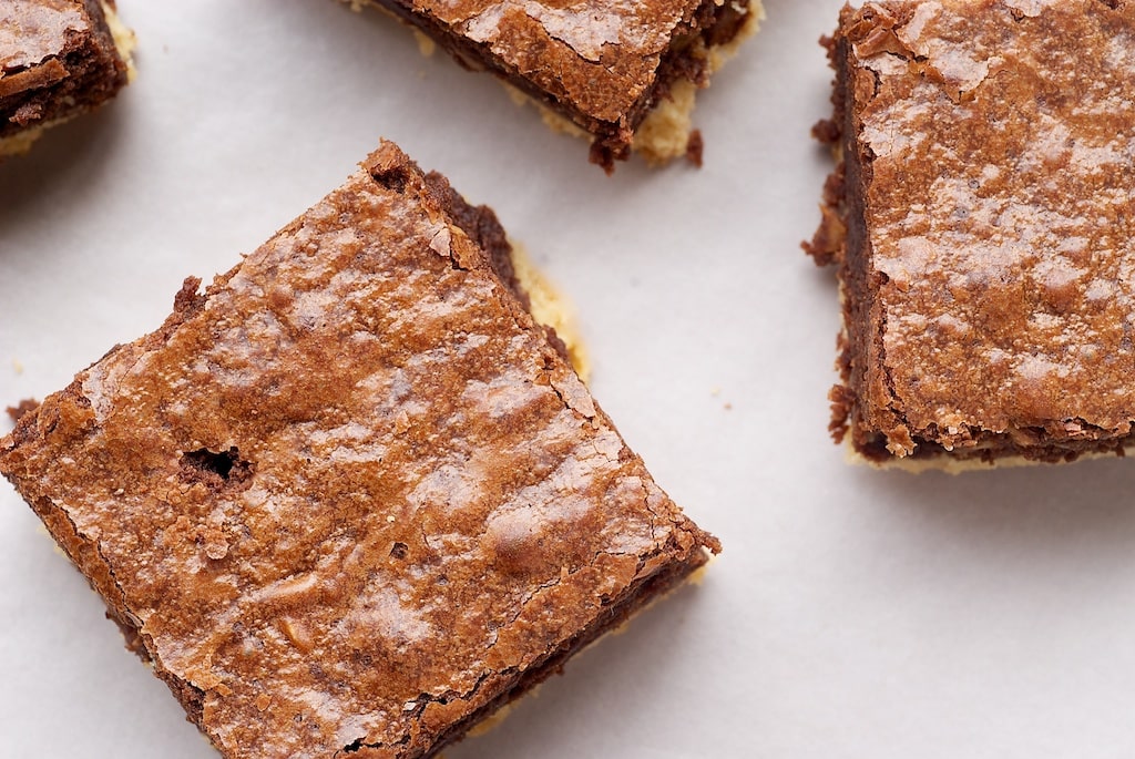 Nutella-Salted Shortbread Brownies are deliciously sweet and salty. The salty shortbread is the perfect complement to rich brownies! - Bake or Break