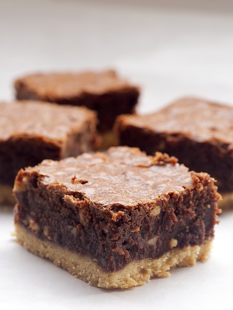 Nutella-Salted Shortbread Brownies combine rich brownies, sweet chocolate-hazelnut spread, and a slightly salty shortbread for an irresistible treat! - Bake or Break