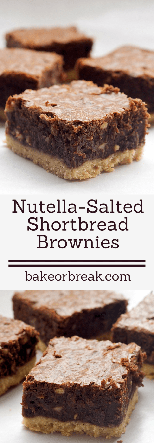 Nutella-salted shortbread brownies on a countertop.
