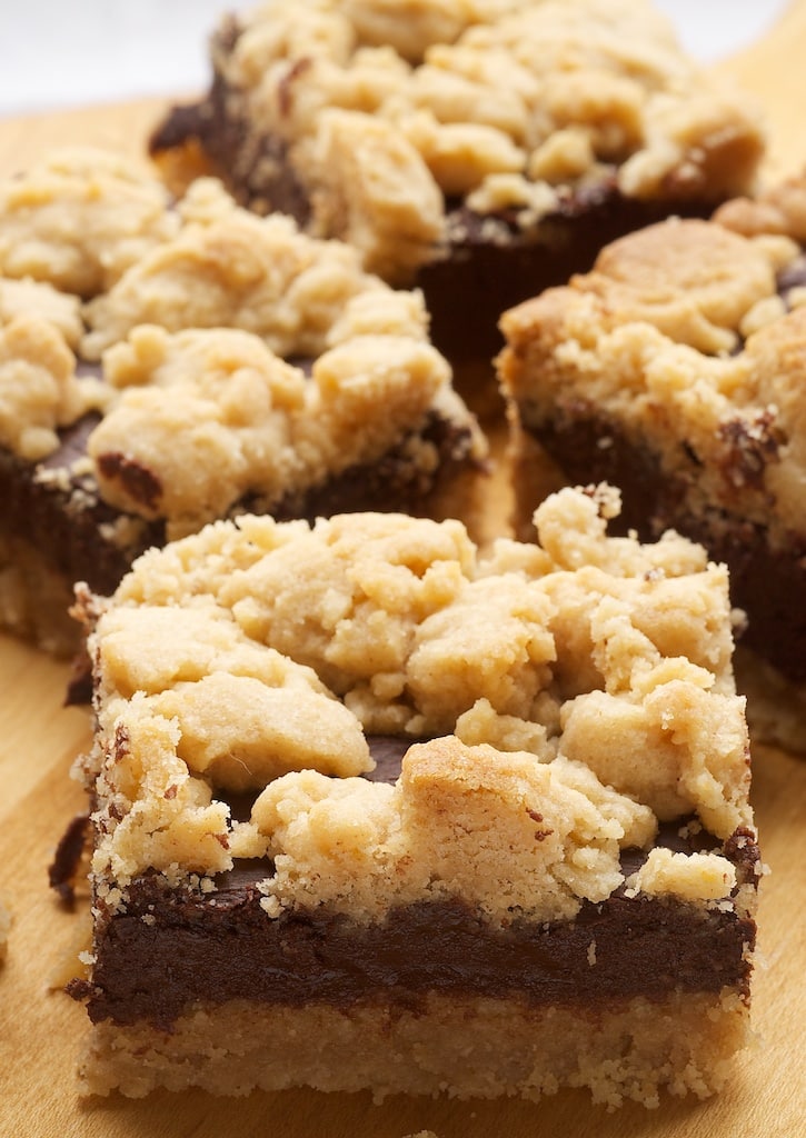 Peanut Butter Chocolate Bars are delicious crumb topped bars made with a cake mix shortcut.