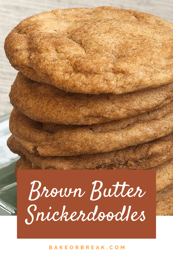 Brown Butter Snickerdoodles in a stack on a plate.
