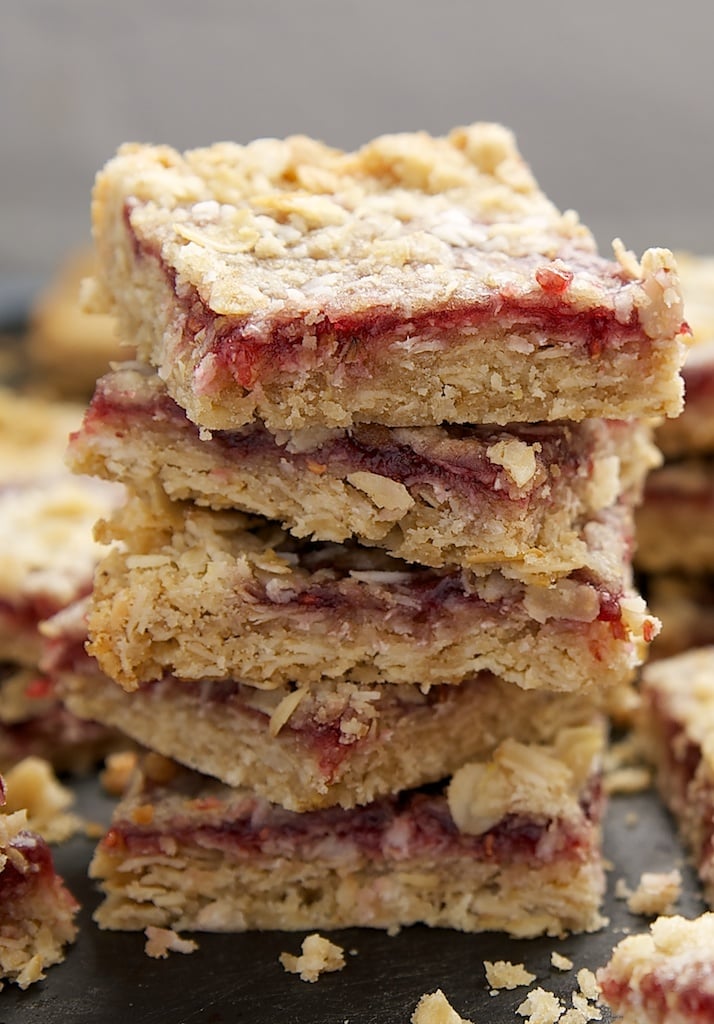 stack of Raspberry Coconut Oat Bars