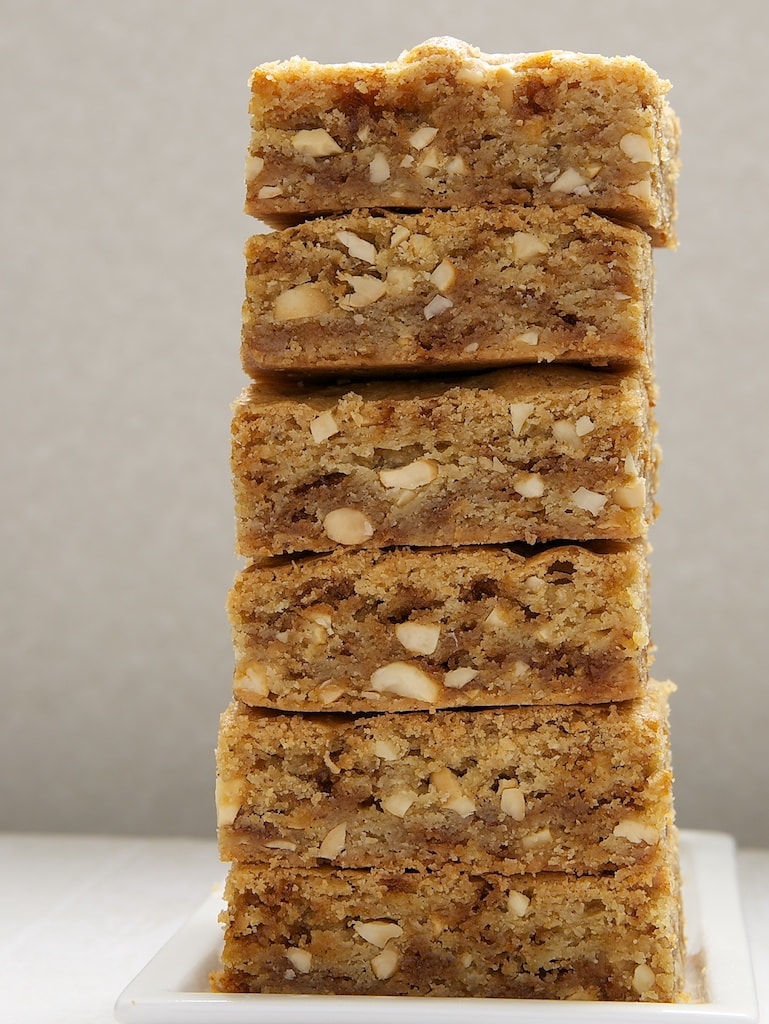 a stack of six brown butter blondies