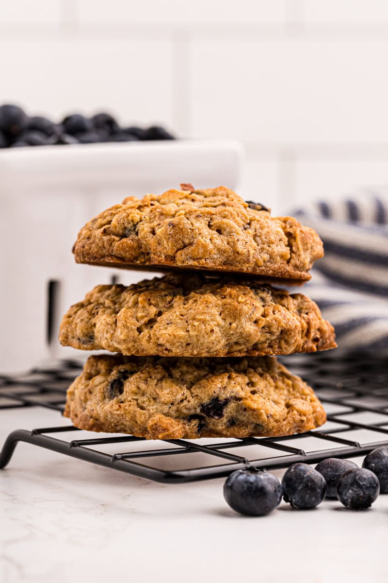 Stack of 3 blueberry oatmeal cookies